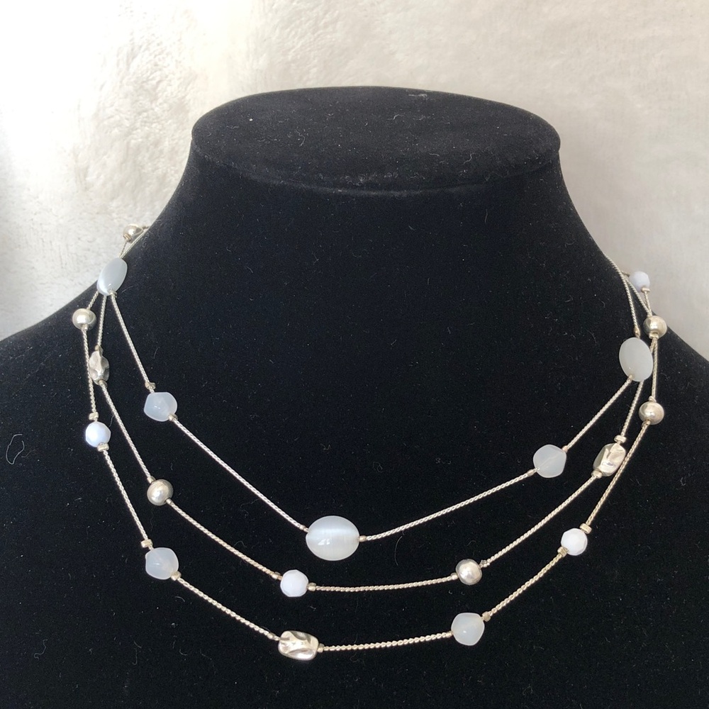 Silver & Beaded Three Stand Statement Necklace from NY Jewelers.